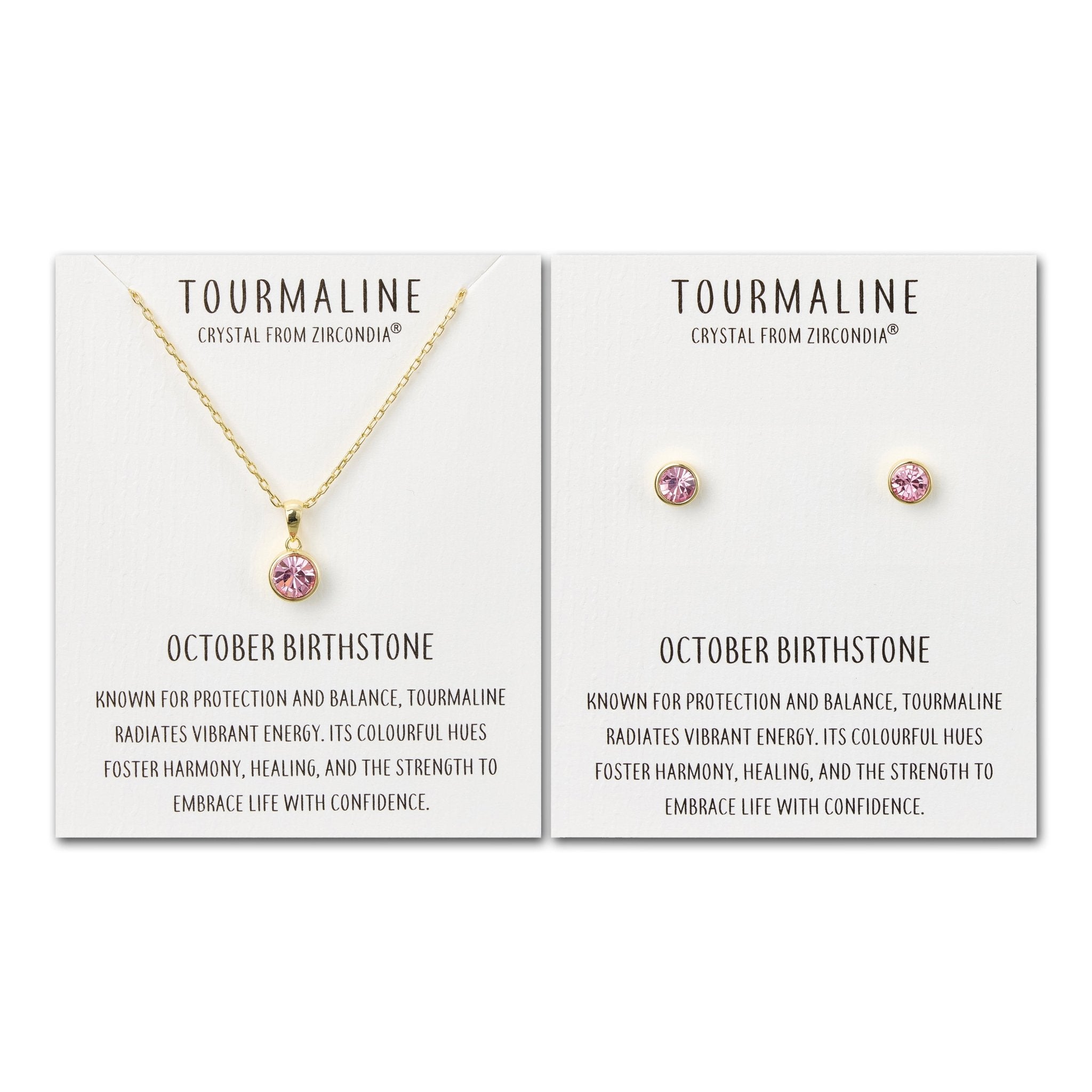 Gold Plated October (Tourmaline) Birthstone Necklace & Earrings Set Created with Zircondia® Crystals