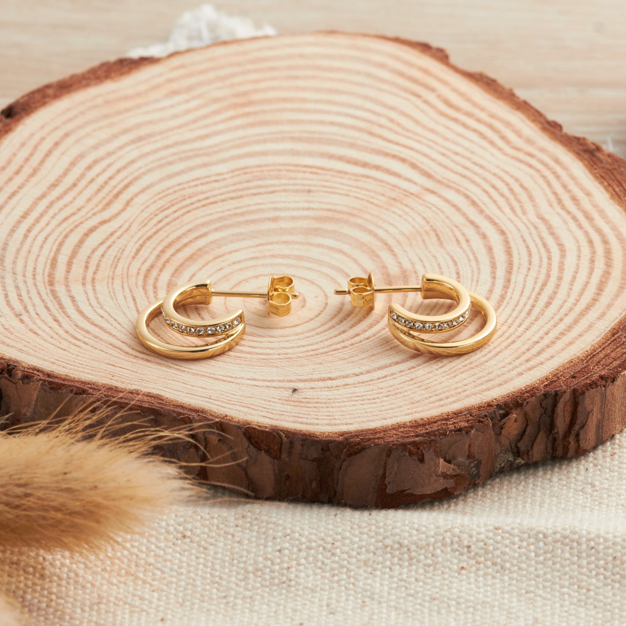 Gold Plated Open Double Hoop Earrings Created With Zircondia® Crystals