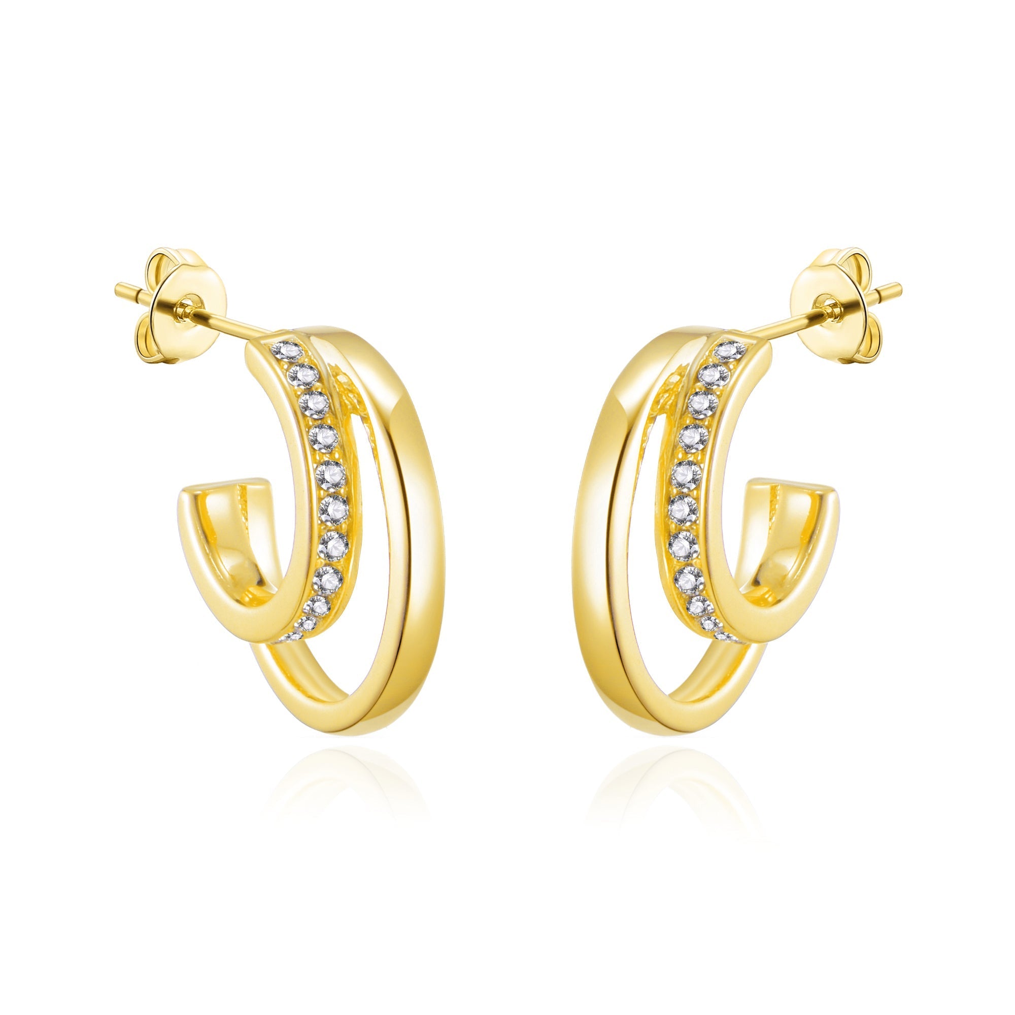 Gold Plated Open Double Hoop Earrings Created With Zircondia® Crystals