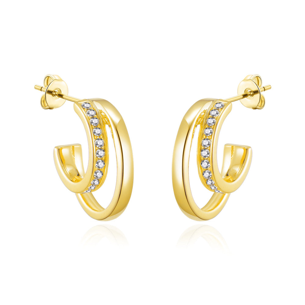 Gold Plated Open Double Hoop Earrings Created With Zircondia® Crystals