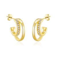 Gold Plated Open Double Hoop Earrings Created With Zircondia® Crystals