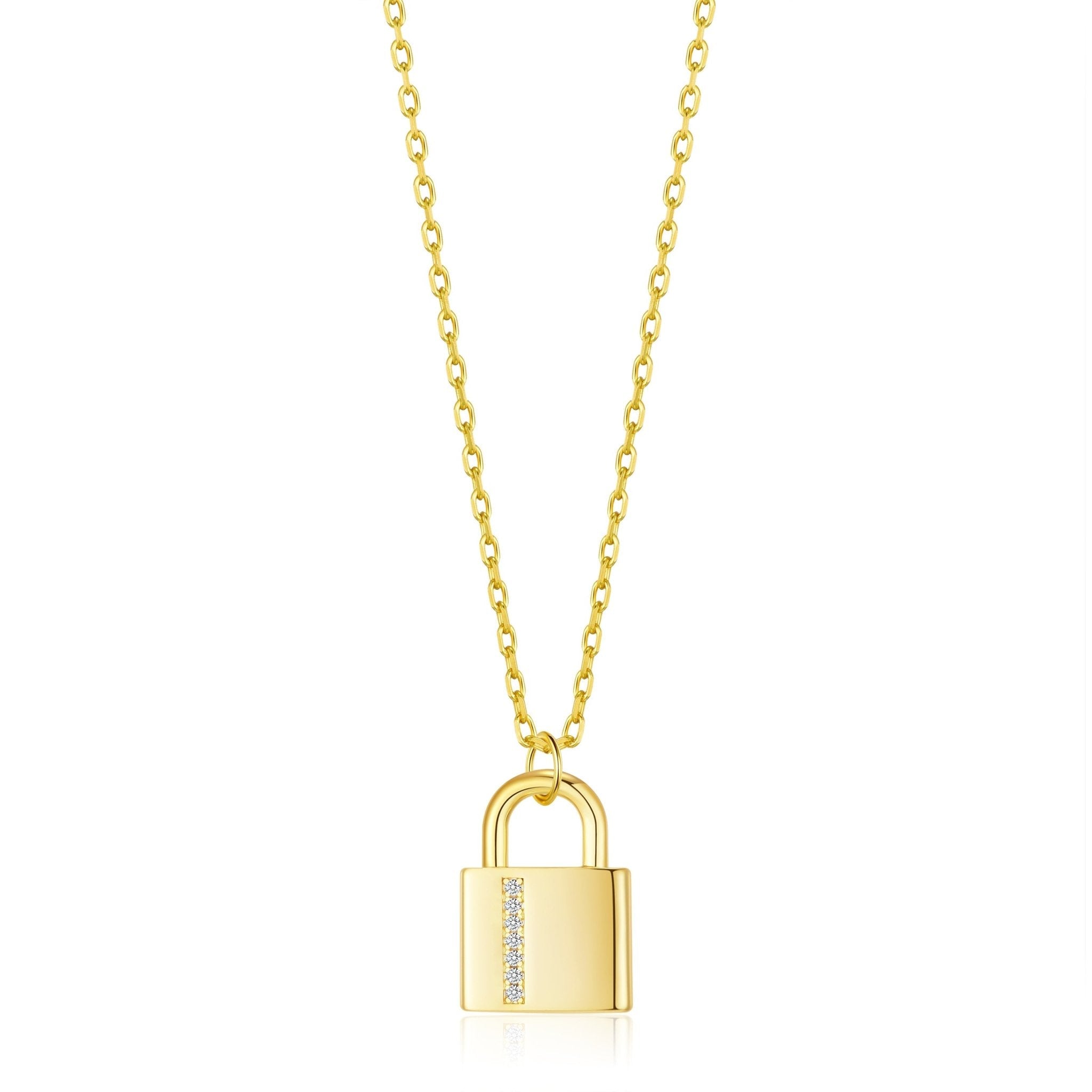 Gold Plated Padlock Necklace Created with Zircondia® Crystals