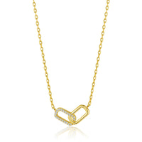 Gold Plated Paperclip Link Necklace Created with Zircondia® Crystals