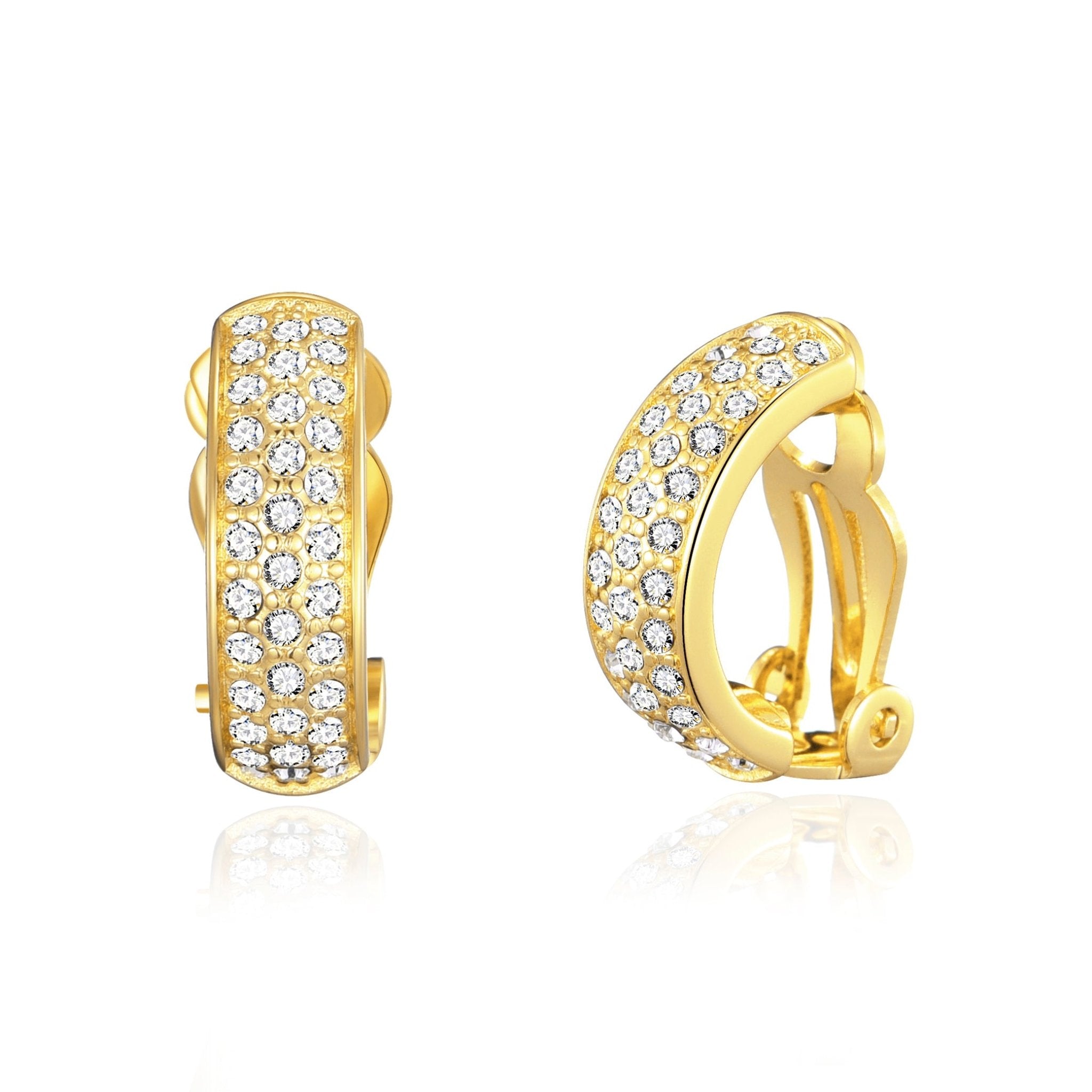 Gold Plated Pave Clip On Earrings Created with Zircondia® Crystals
