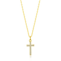 Gold Plated Pave Crystal Cross Necklace Created with Zircondia® Crystals