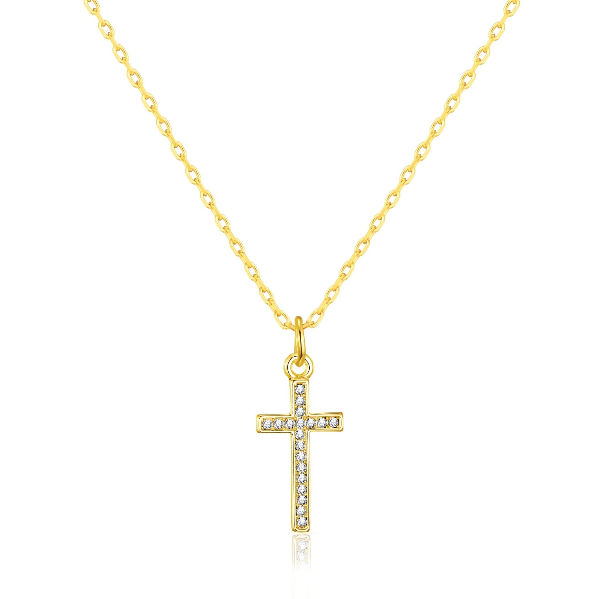 Gold Plated Pave Crystal Cross Necklace Created with Zircondia® Crystals