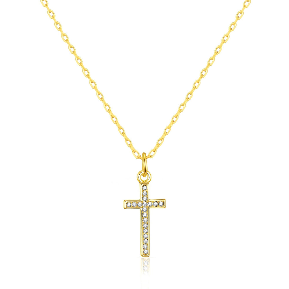 Gold Plated Pave Crystal Cross Necklace Created with Zircondia® Crystals