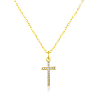 Gold Plated Pave Crystal Cross Necklace Created with Zircondia® Crystals