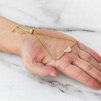 Gold Plated Pave Heart Friendship Bracelet Created with Zircondia® Crystals