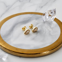 Gold Plated Pear Halo Earrings Created with Zircondia® Crystals