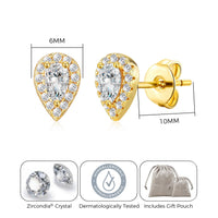 Gold Plated Pear Halo Earrings Created with Zircondia® Crystals