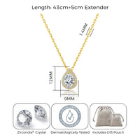 Gold Plated Pear Halo Necklace Created with Zircondia® Crystals