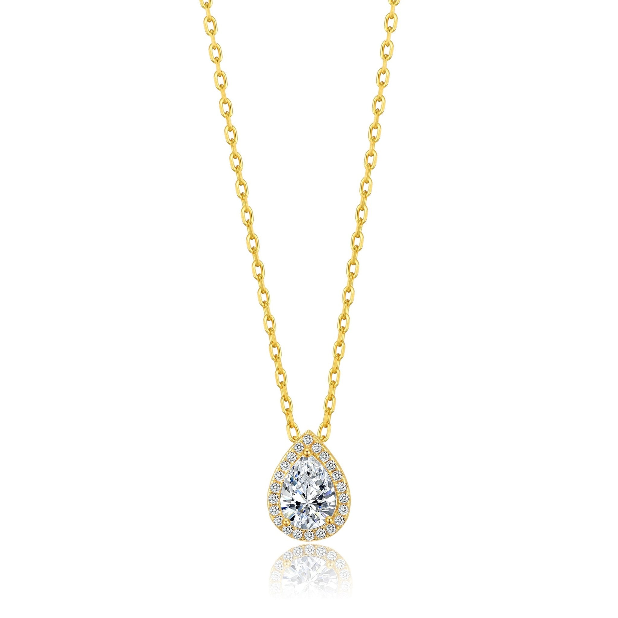 Gold Plated Pear Halo Necklace Created with Zircondia® Crystals