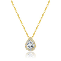 Gold Plated Pear Halo Necklace Created with Zircondia® Crystals