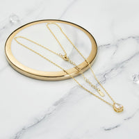 Gold Plated Pear Halo Necklace Created with Zircondia® Crystals