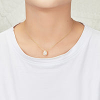 Gold Plated Pear Halo Necklace Created with Zircondia® Crystals