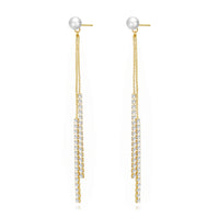 Gold Plated Pearl Dangle Earrings Created with Zircondia® Crystals