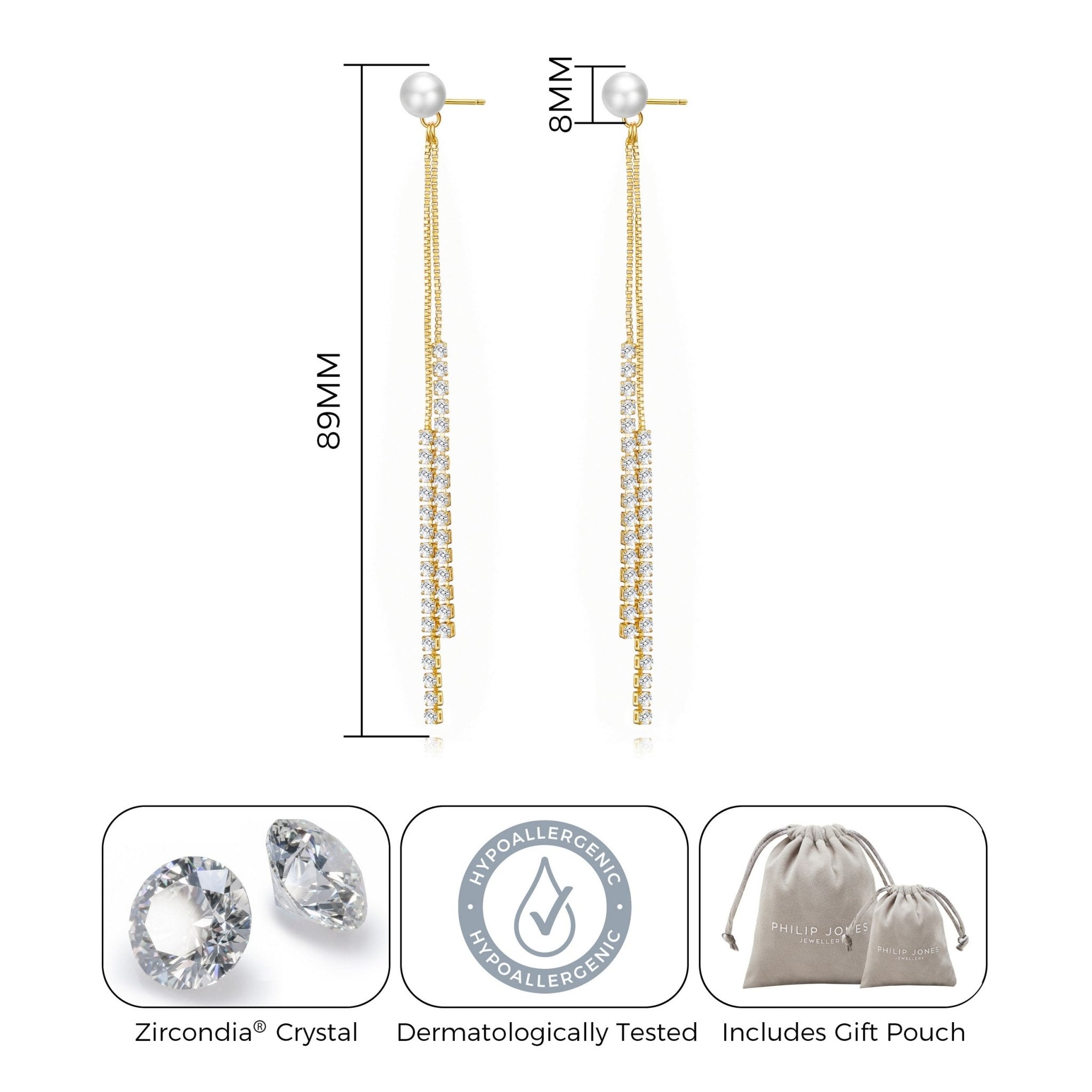 Gold Plated Pearl Dangle Earrings Created with Zircondia® Crystals