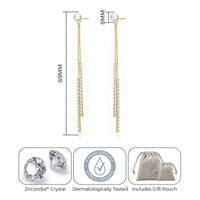 Gold Plated Pearl Dangle Earrings Created with Zircondia® Crystals