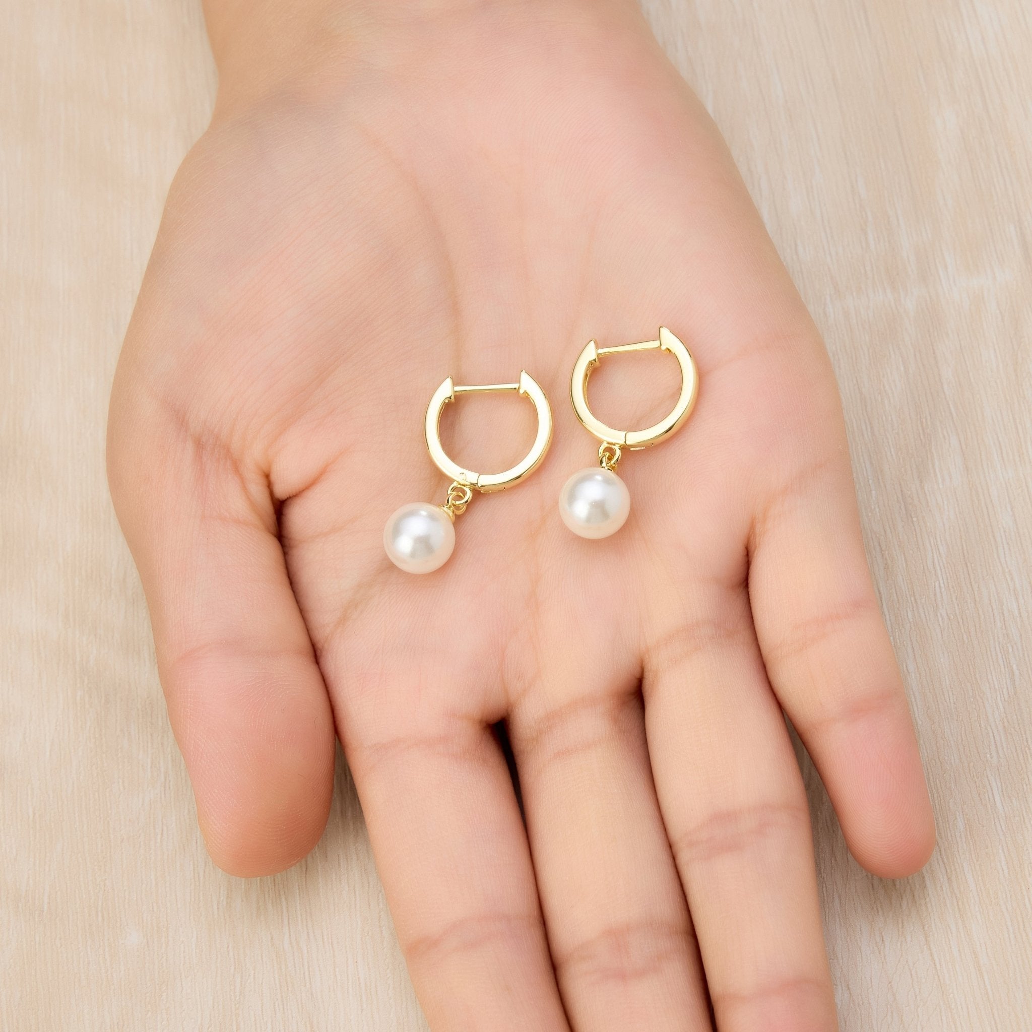 Gold Plated Pearl Drop Hoop Earrings