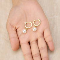 Gold Plated Pearl Drop Hoop Earrings