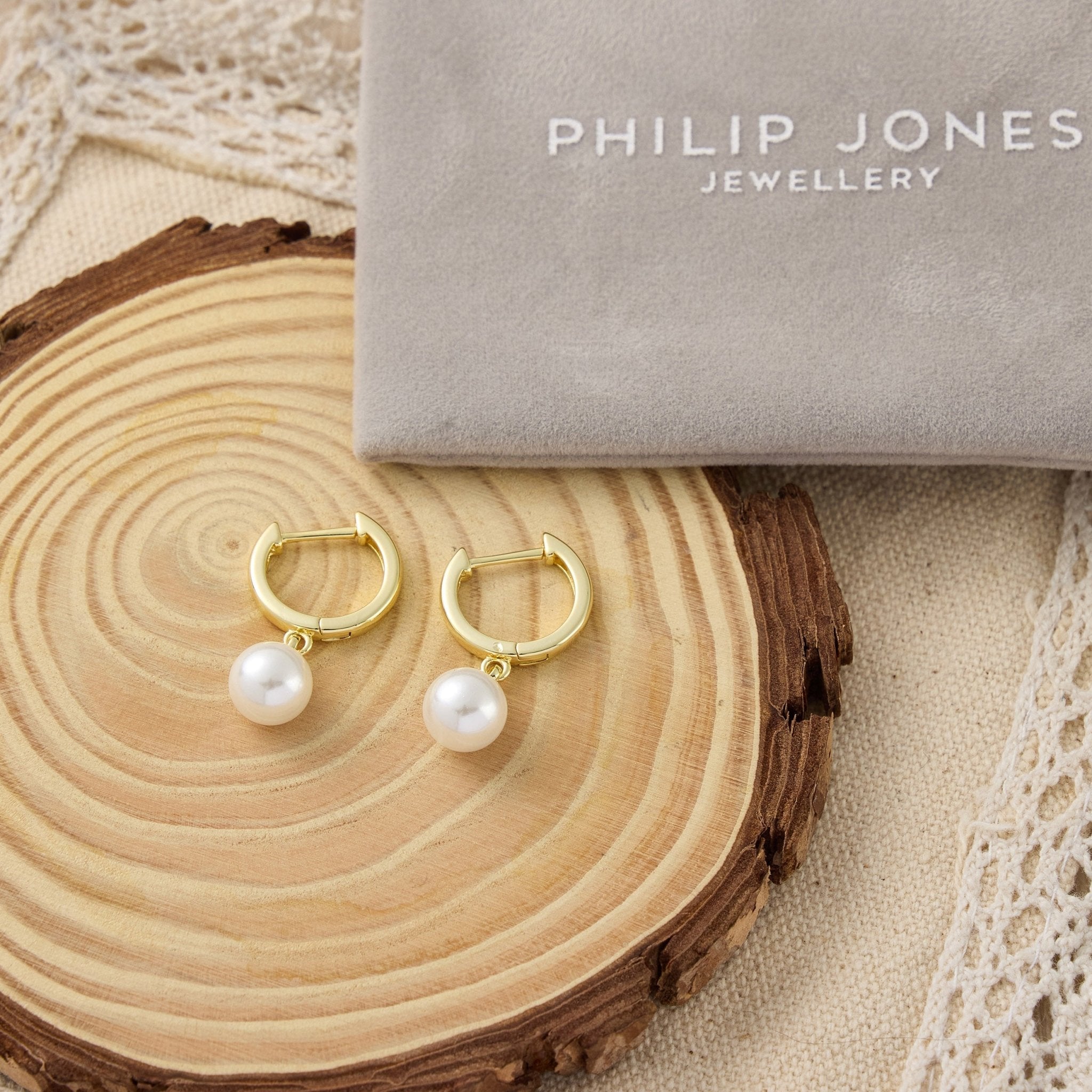 Gold Plated Pearl Drop Hoop Earrings