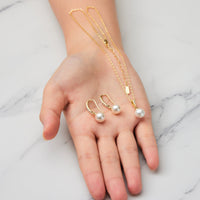 Gold Plated Pearl Drop Set Created with Zircondia® Crystals