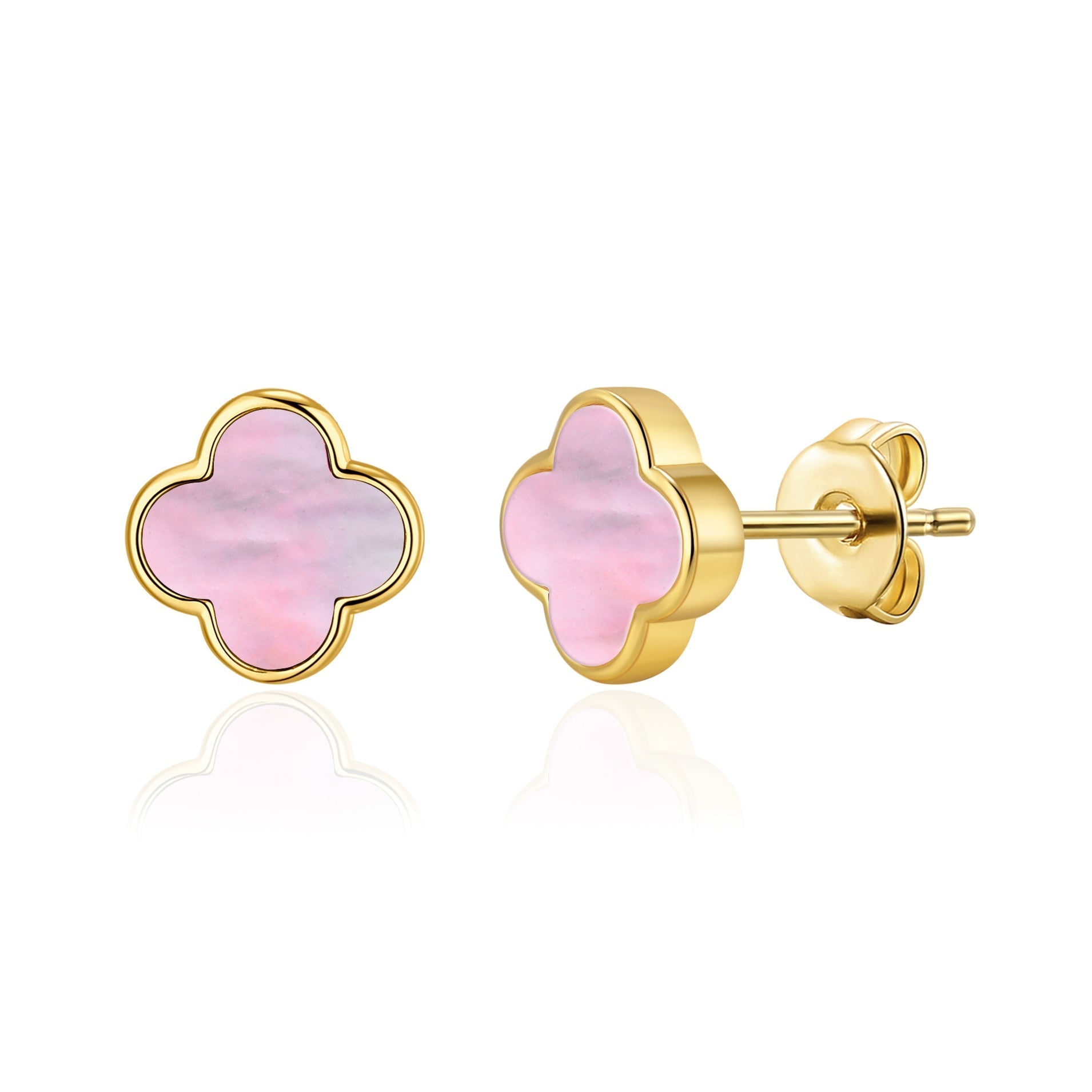 Gold Plated Pink Mother of Pearl Gemstone Clover Earrings