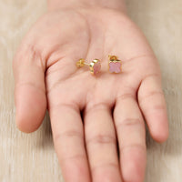 Gold Plated Pink Mother of Pearl Gemstone Clover Earrings