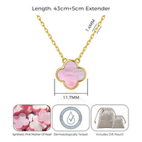 Gold Plated Pink Mother of Pearl Gemstone Clover Necklace