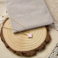 Gold Plated Pink Mother of Pearl Gemstone Clover Necklace