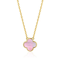 Gold Plated Pink Mother of Pearl Gemstone Clover Necklace