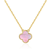 Gold Plated Pink Mother of Pearl Gemstone Clover Necklace