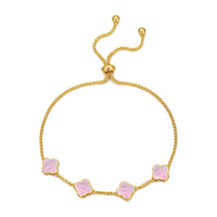 Gold Plated Pink Mother Of Pearl Multi Clover Friendship Bracelet