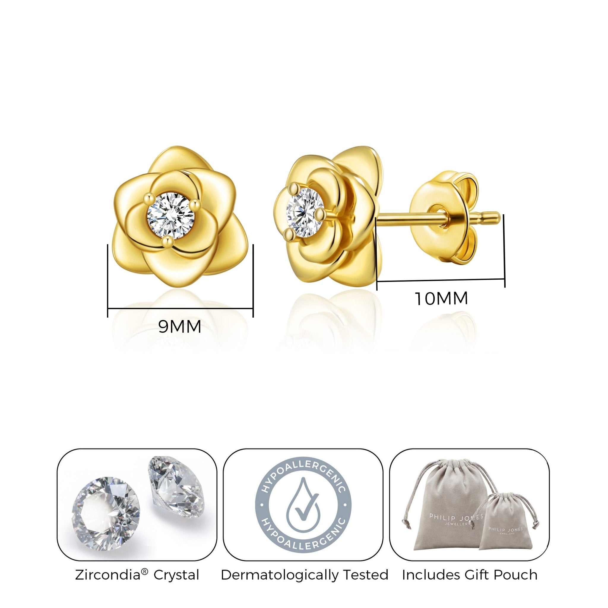 Gold Plated Rose Earrings Created with Zircondia® Crystals