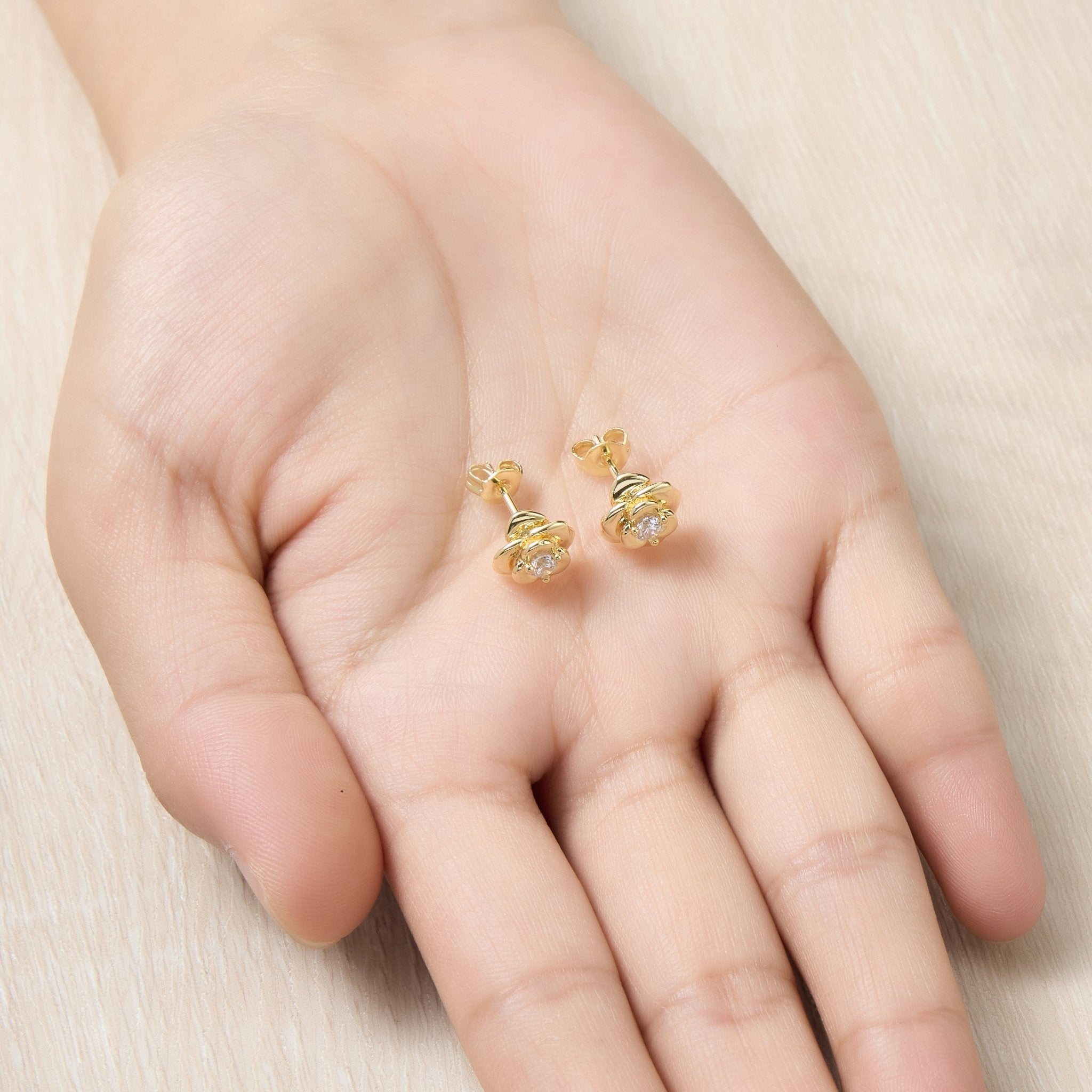 Gold Plated Rose Earrings Created with Zircondia® Crystals