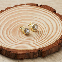Gold Plated Round Halo Clip On Earrings Created with Zircondia® Crystals