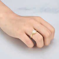 Gold Plated Round Halo Ring Created with Zircondia® Crystals