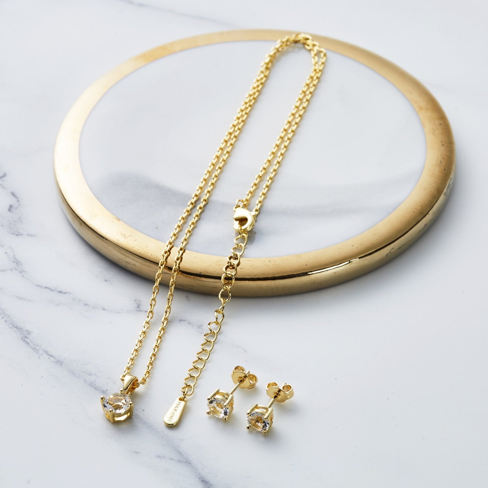 Gold Plated Round Solitaire Set Created with Zircondia® Crystals