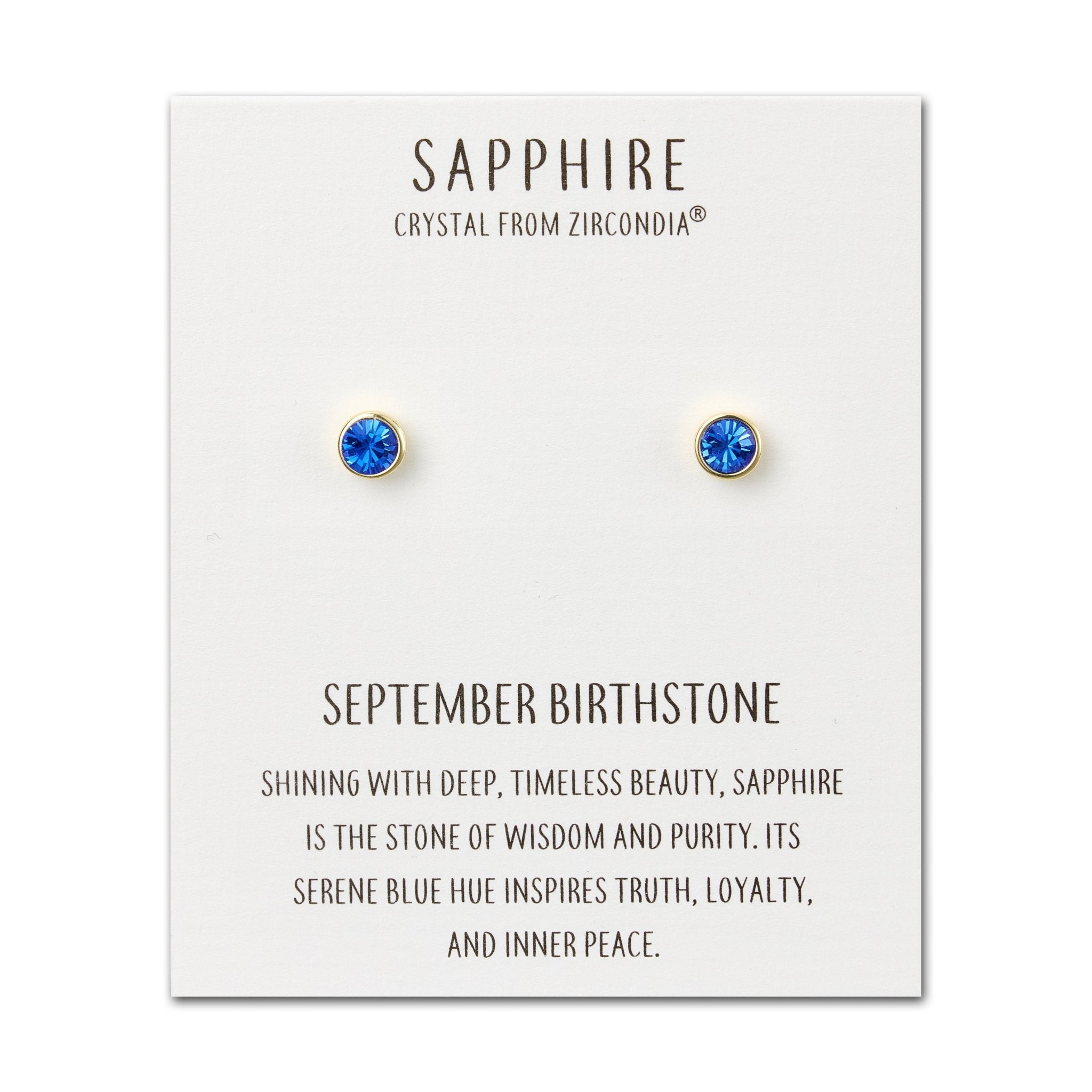 Gold Plated September (Sapphire) Birthstone Earrings Created with Zircondia® Crystals