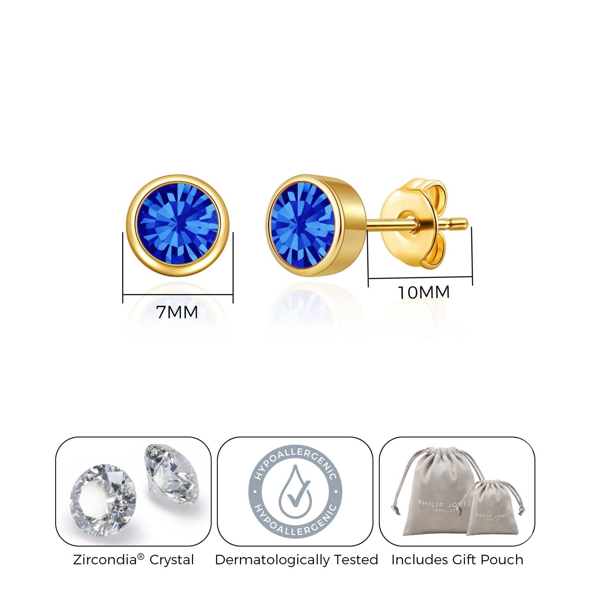 Gold Plated September (Sapphire) Birthstone Earrings Created with Zircondia® Crystals