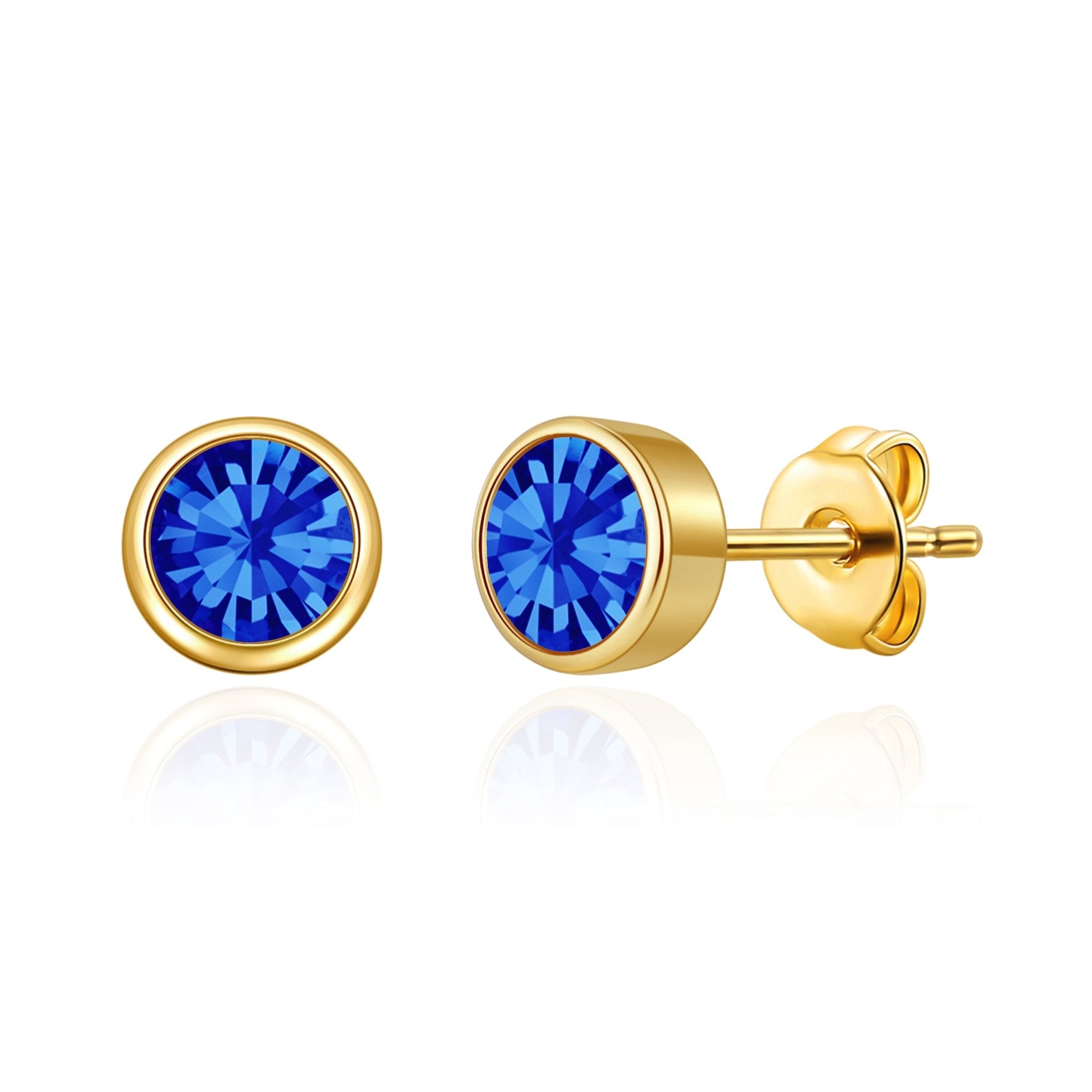 Gold Plated September (Sapphire) Birthstone Earrings Created with Zircondia® Crystals