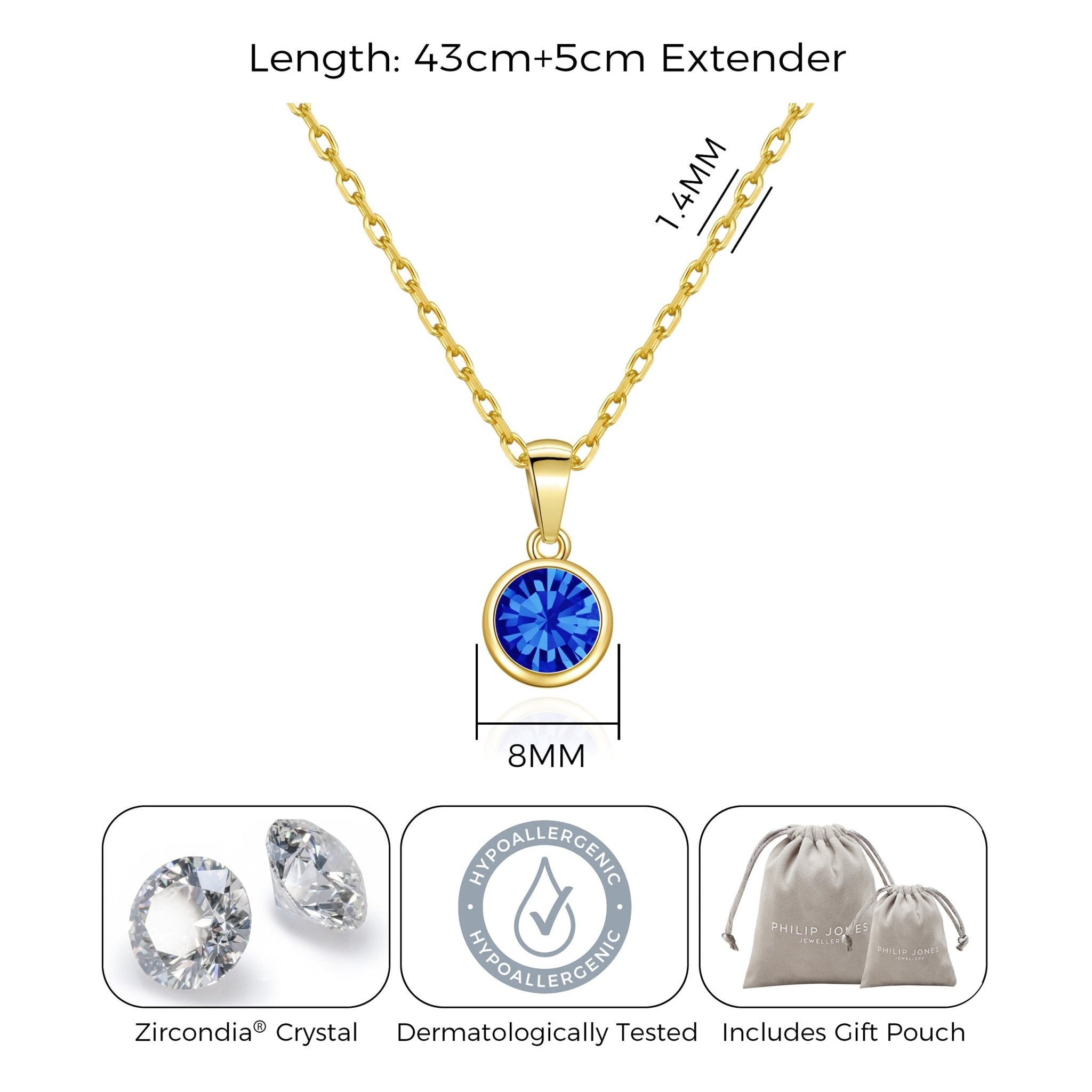 Gold Plated September (Sapphire) Birthstone Necklace Created with Zircondia® Crystals