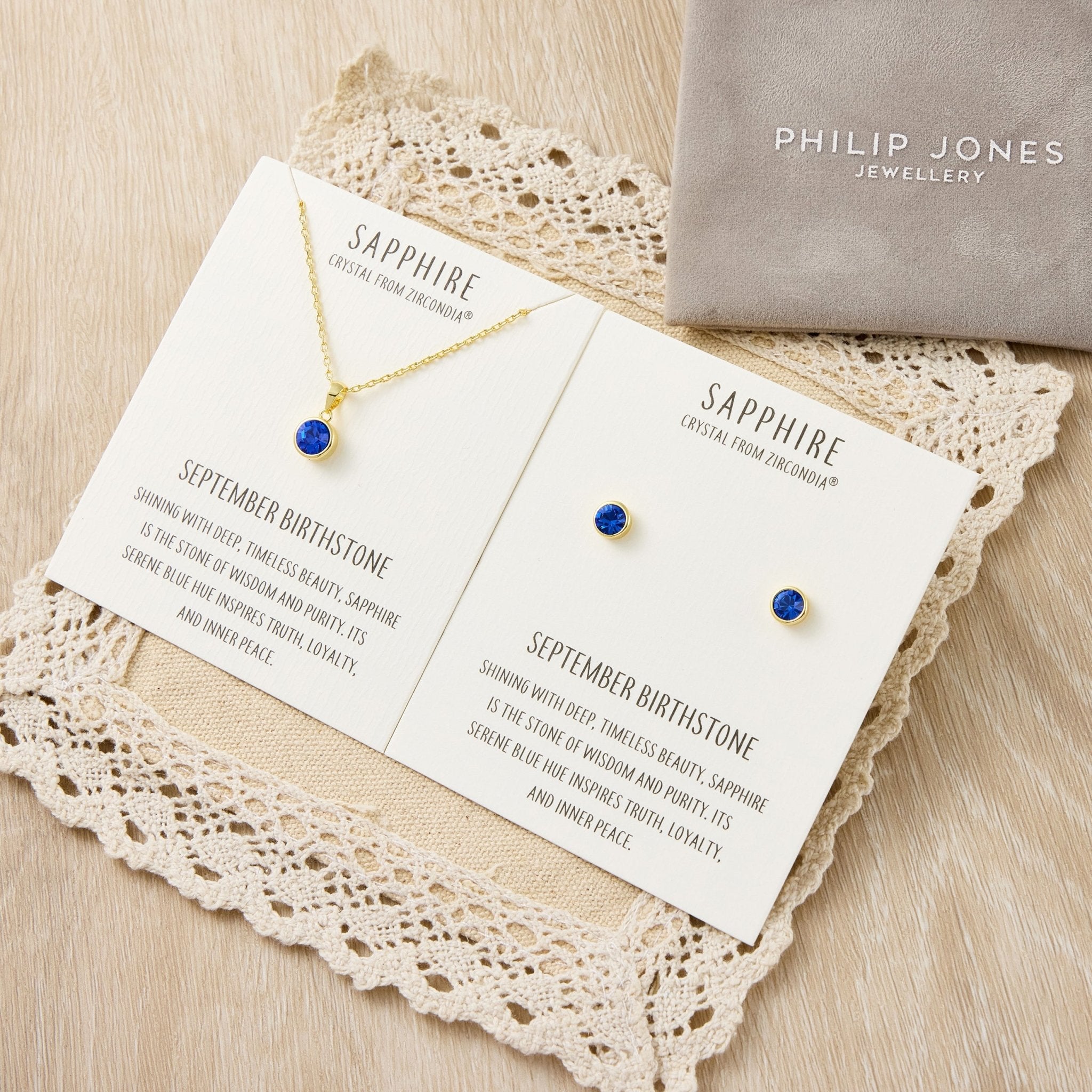 Gold Plated September (Sapphire) Birthstone Necklace & Earrings Set Created with Zircondia® Crystals