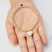 Gold Plated Sister Heart Charm Beaded Stretch Bracelet