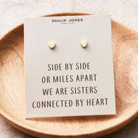 Gold Plated Sister Heart Stud Earrings with Quote Card