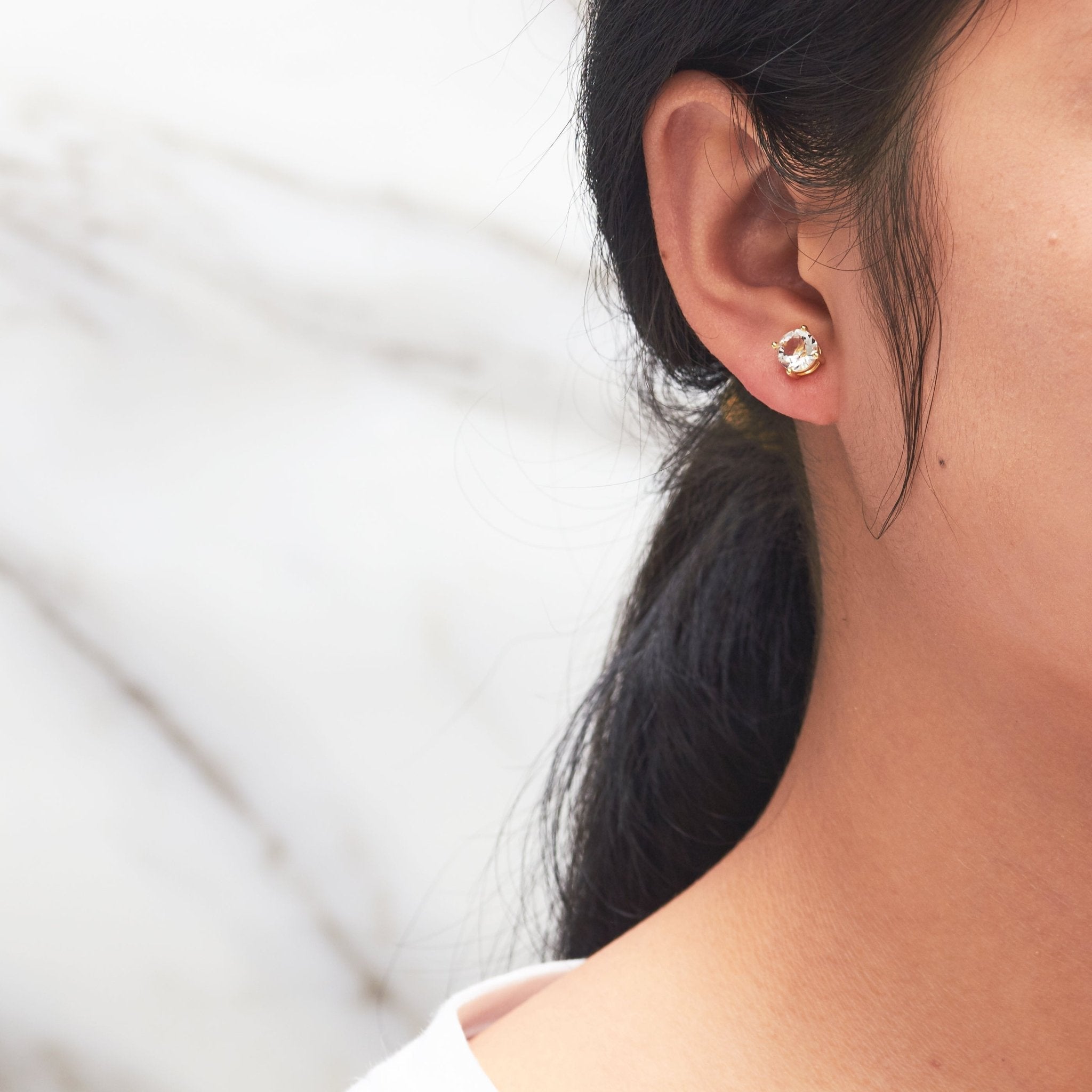 Gold Plated Solitaire Crystal Stud Earrings Created with Zircondia® Crystals