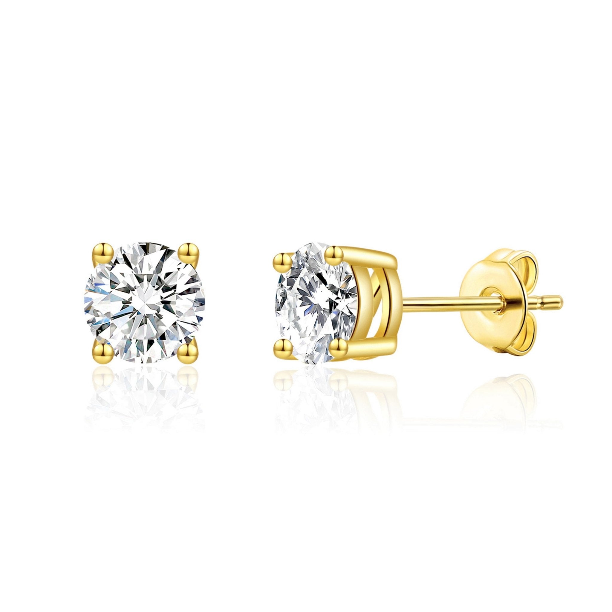 Gold Plated Solitaire Crystal Stud Earrings Created with Zircondia® Crystals