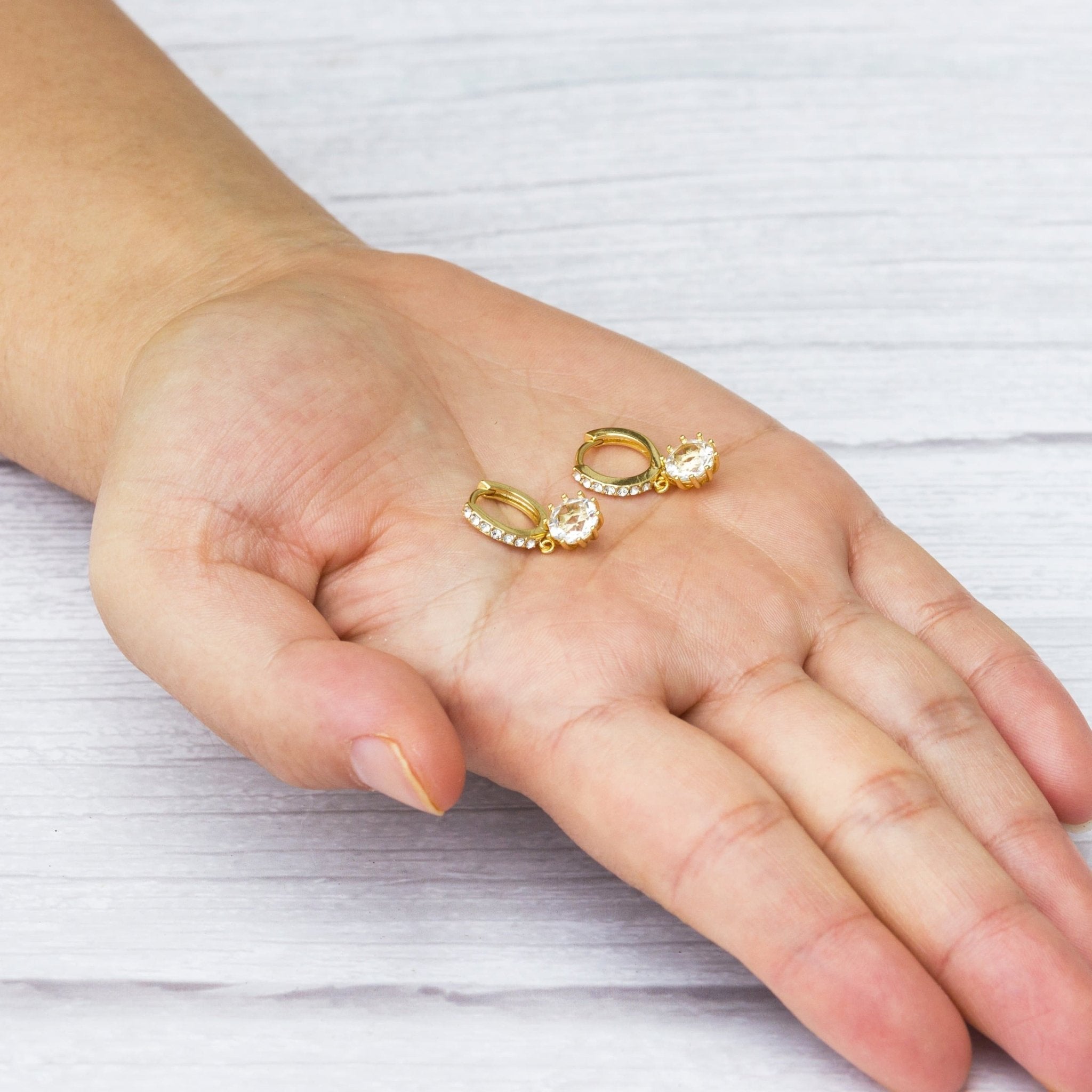 Gold Plated Solitaire Drop Hoop Earrings Created with Zircondia® Crystals