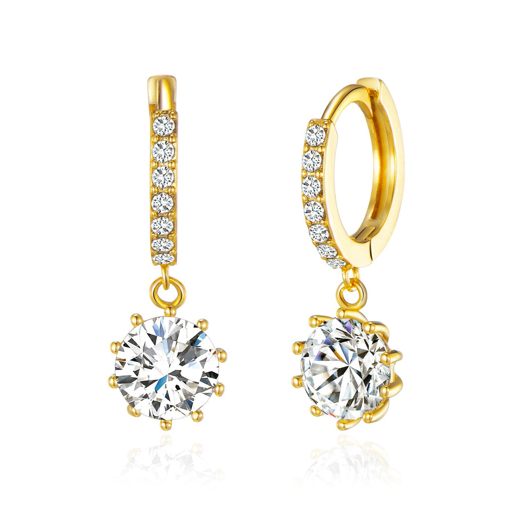 Gold Plated Solitaire Drop Hoop Earrings Created with Zircondia® Crystals